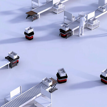 AMY von DS Automotion: Mobile Robotik für kleine Lasten. Fahrerlose Transportsysteme (FTS/AGV) steigern Effizienz, Flexibilität und Sicherheit in der Intralogistik.